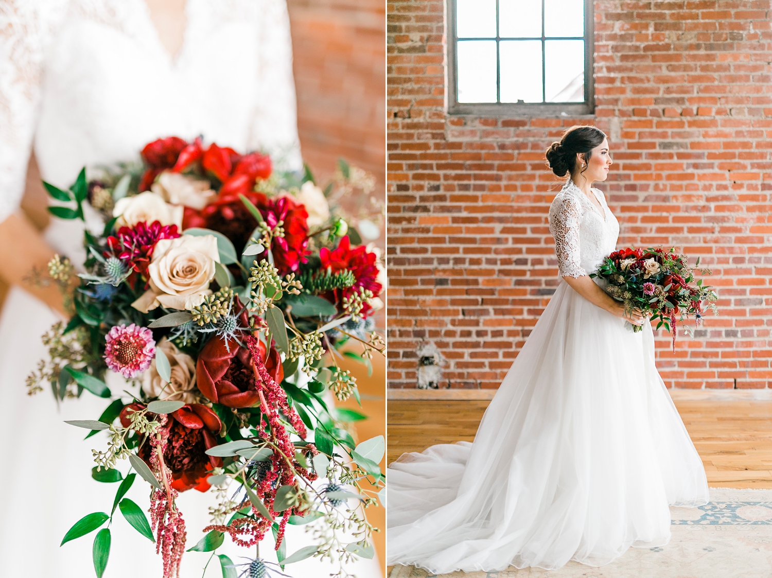 bridal portraits with ballgown and flowers by Melissa timm