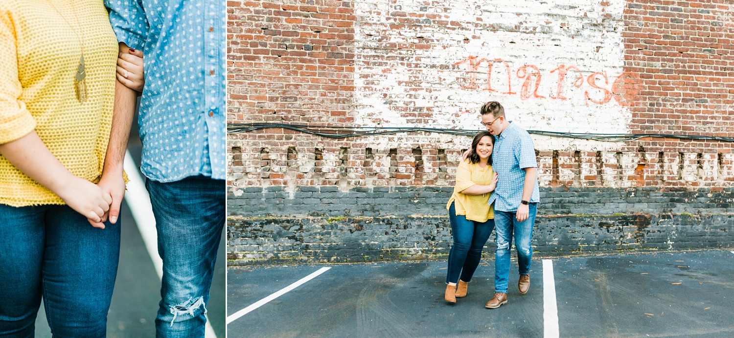 parking lot simple engagement session outside urban taproom