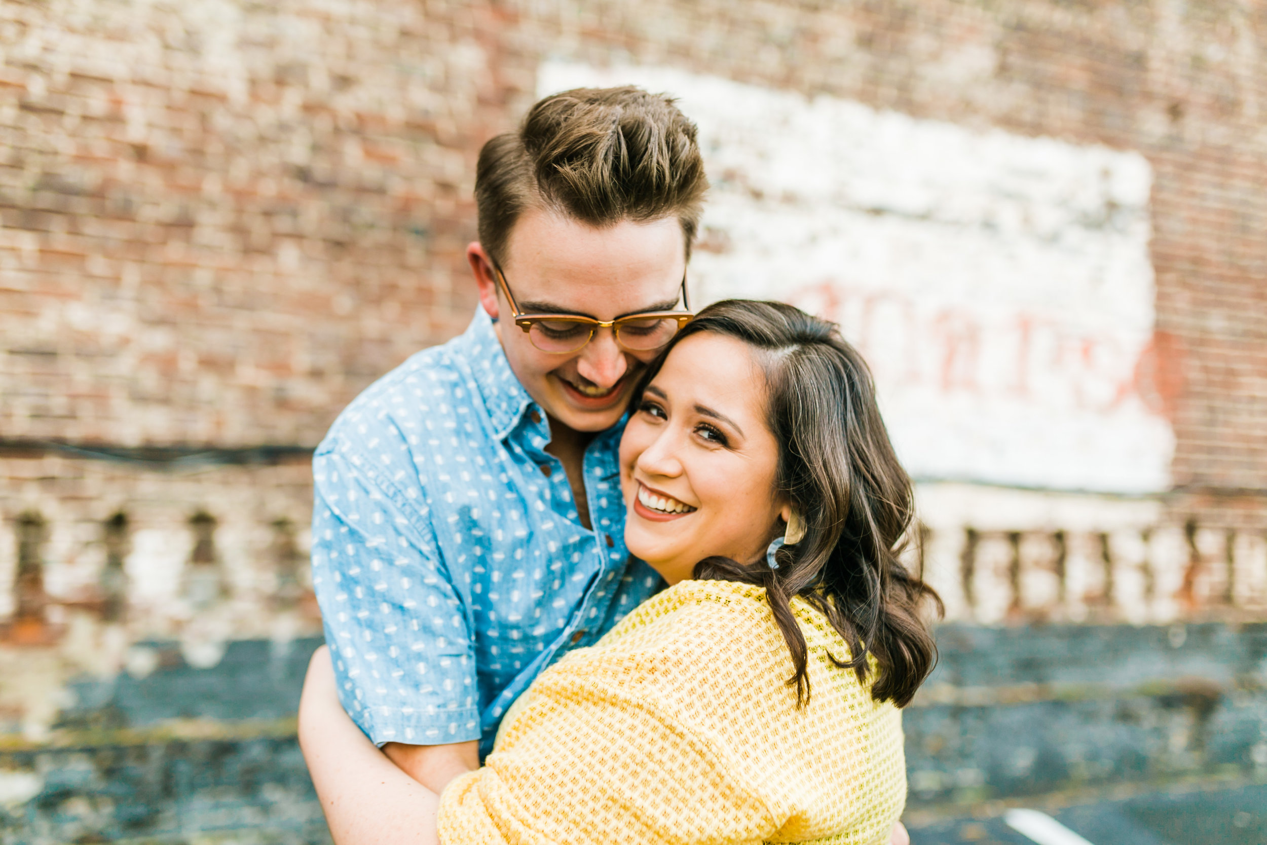 yellow and blue engagement session outfits downtown knoxville