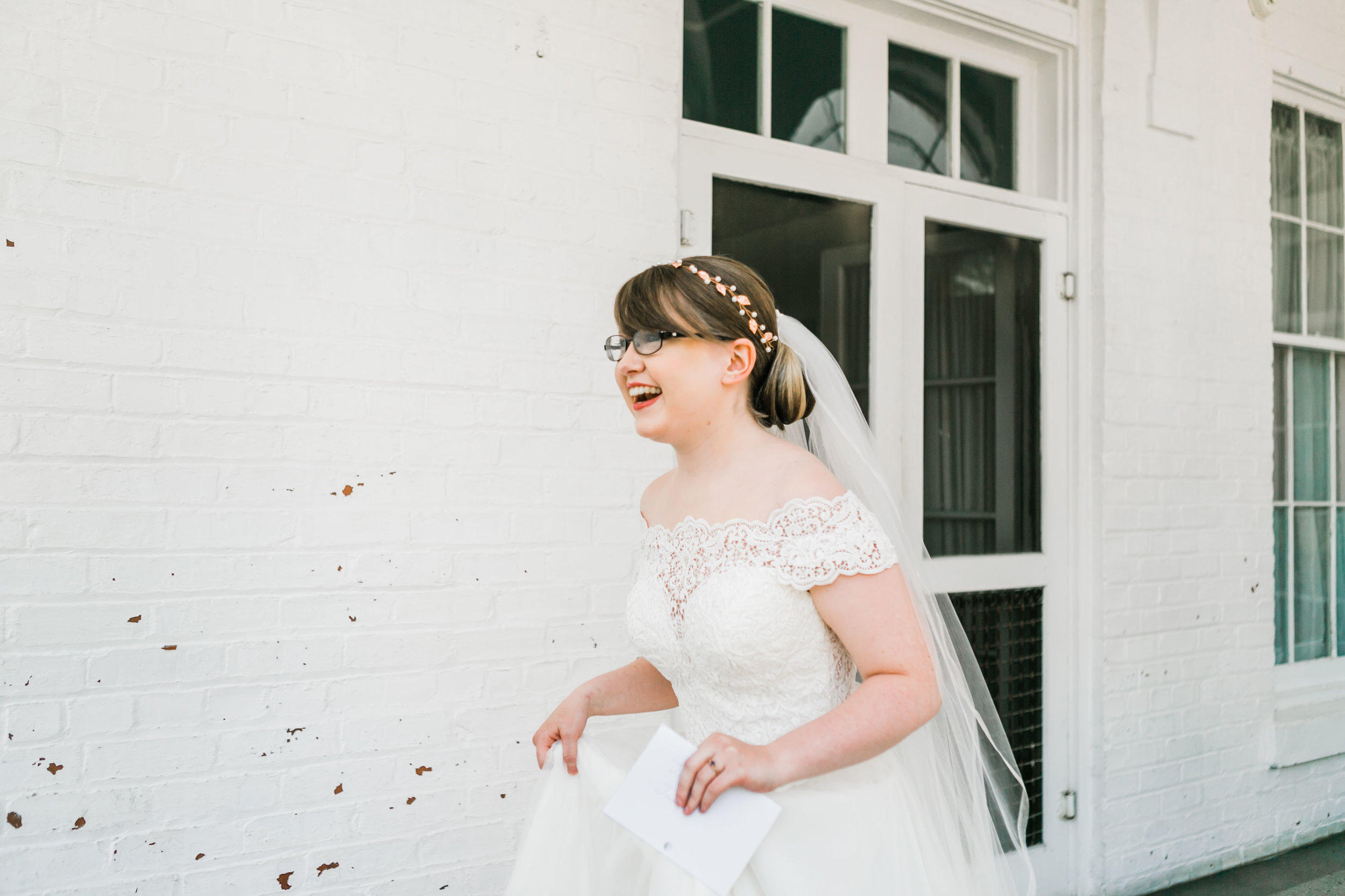 bride in white hallway at bleak house