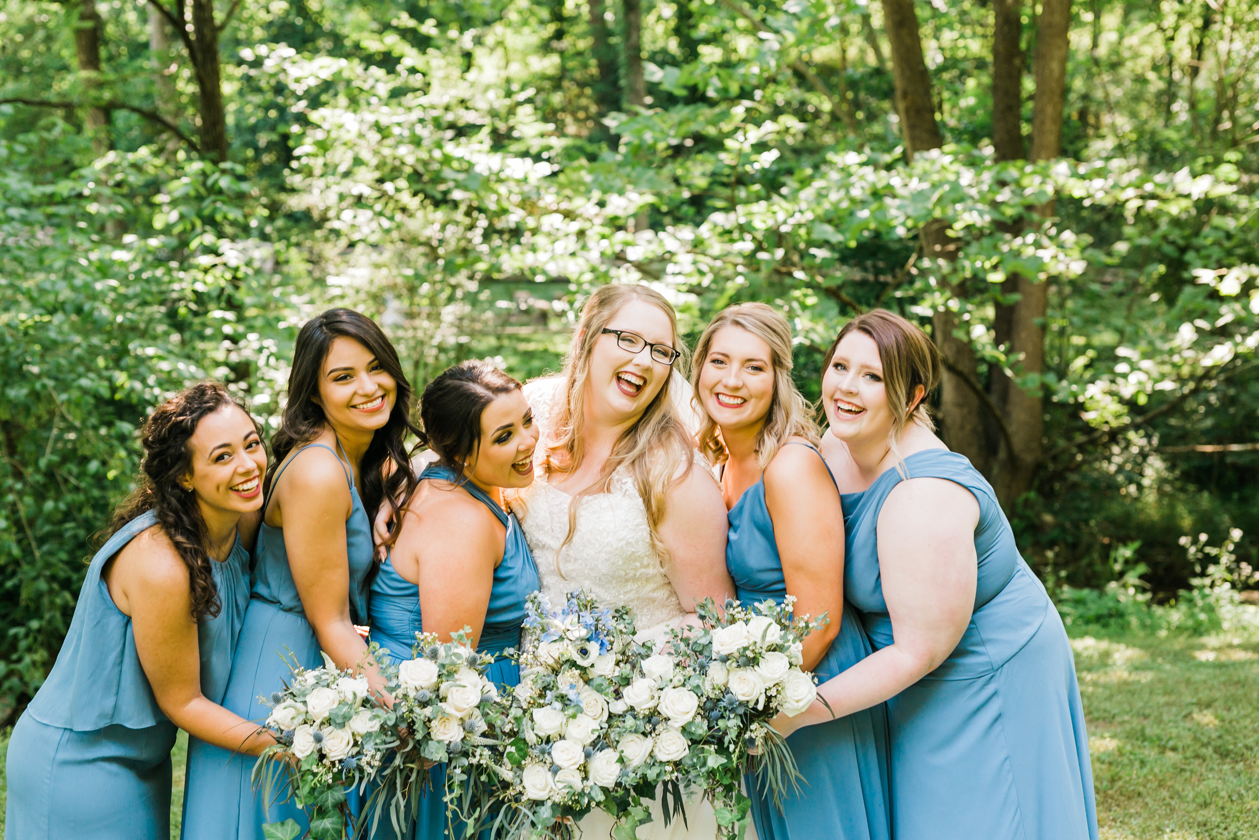 blue dress bridesmaids cardinals nest 