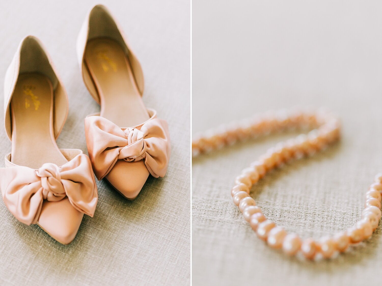 pink shoes and pink pearls wedding