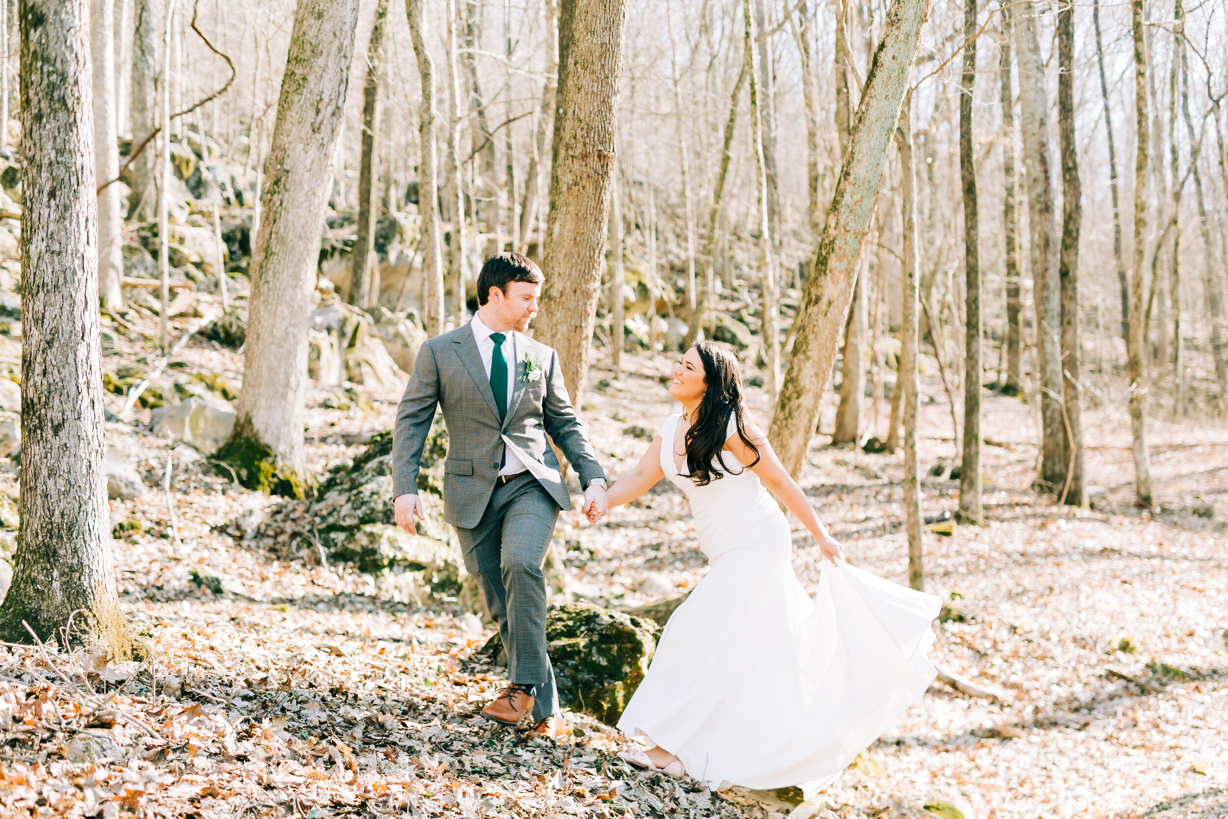 couple in woods at oakleaf cottage wedding Chattanooga
