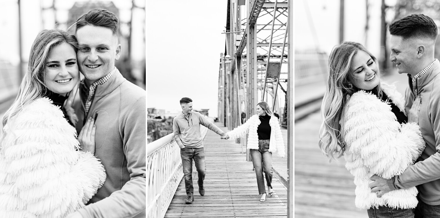 black and white engagement photos downtown Chattanooga