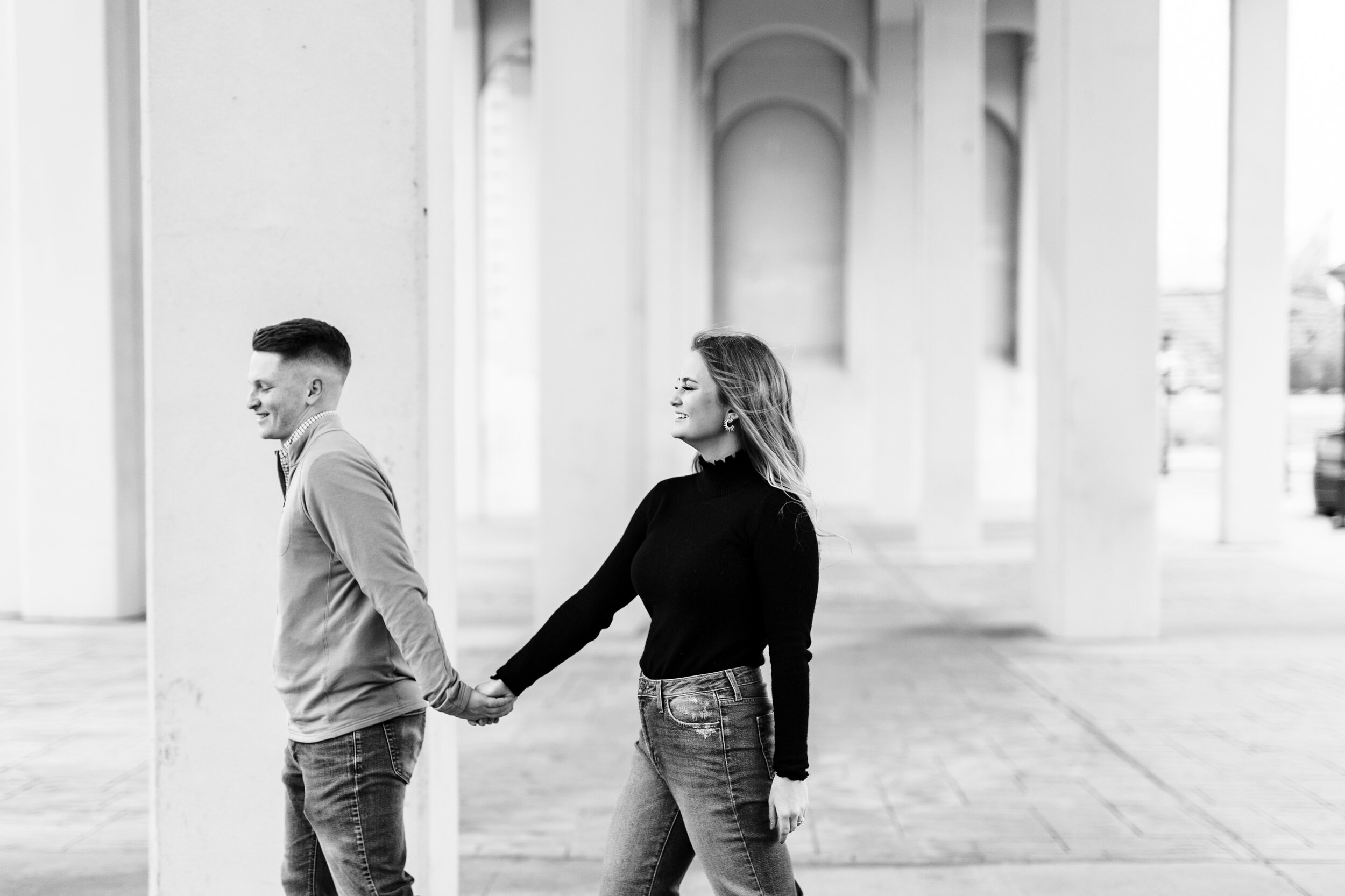 black and white couple under bridge in Chattanooga engagement pictures