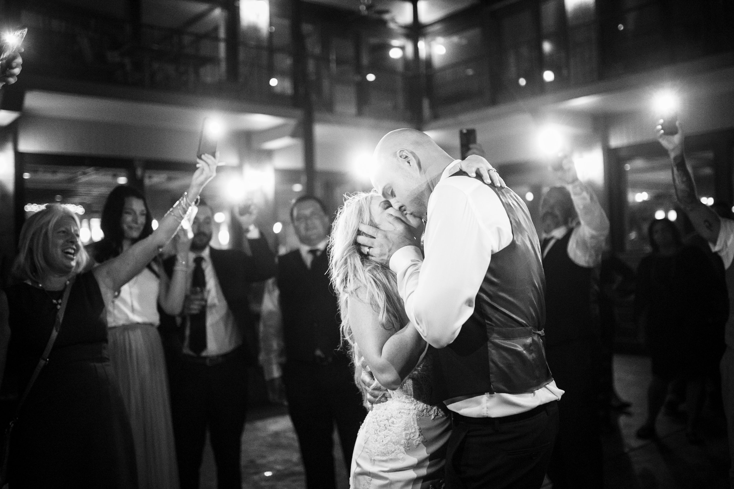 bride and groom dancing in flash light circle at wedding tellico village yacht club